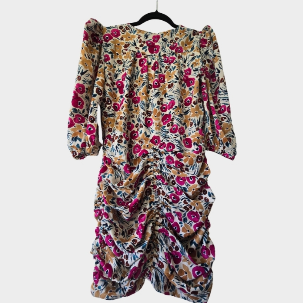 Nwt Bishop + Young Carly Ruched Floral Mini Dress S Puff Sleeve Bodycon - Picture 7 of 15